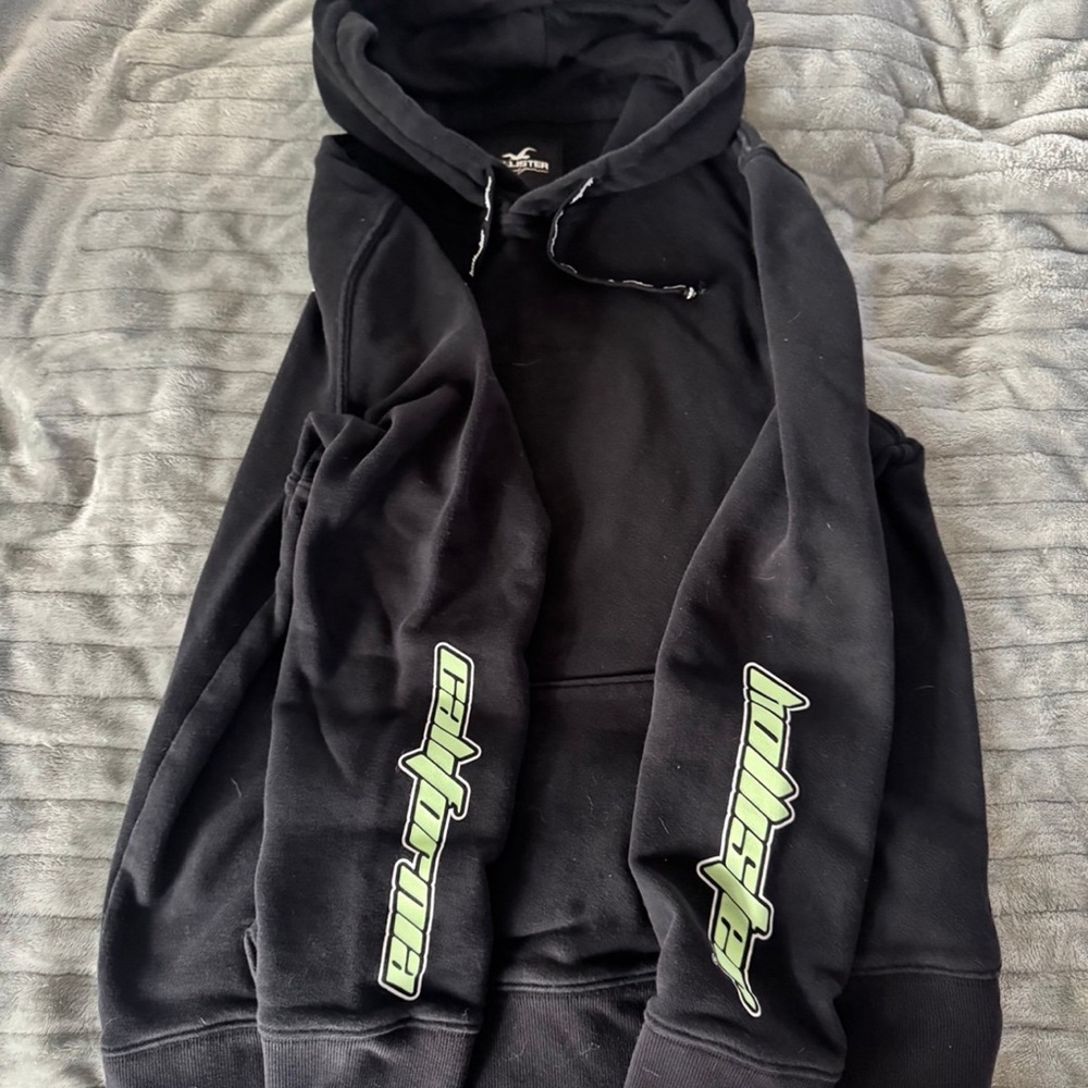 Hollister Small Black Hoodie with Green Logo GUC